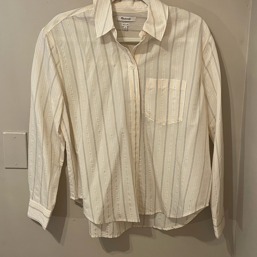 Madewell Cream Button-Down Shirt with Subtle Stripes